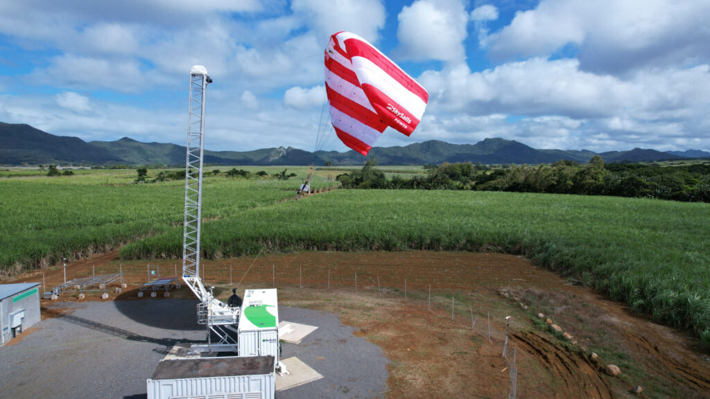 News Blog – a Skysails kite at the ground station in a field.