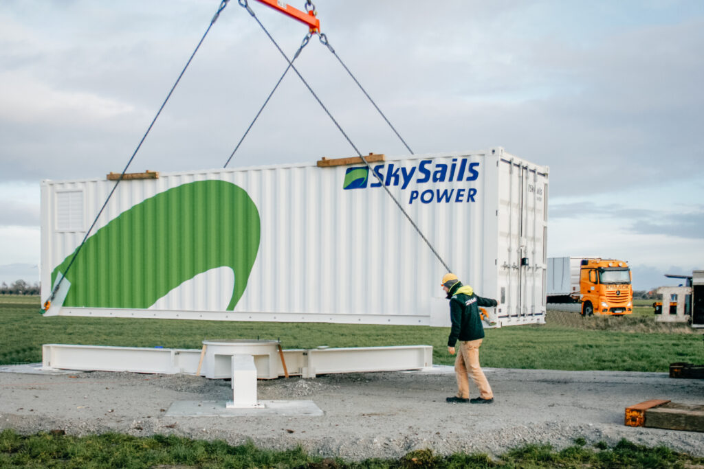 News Blog – a Skysails container being positioned with a crane.